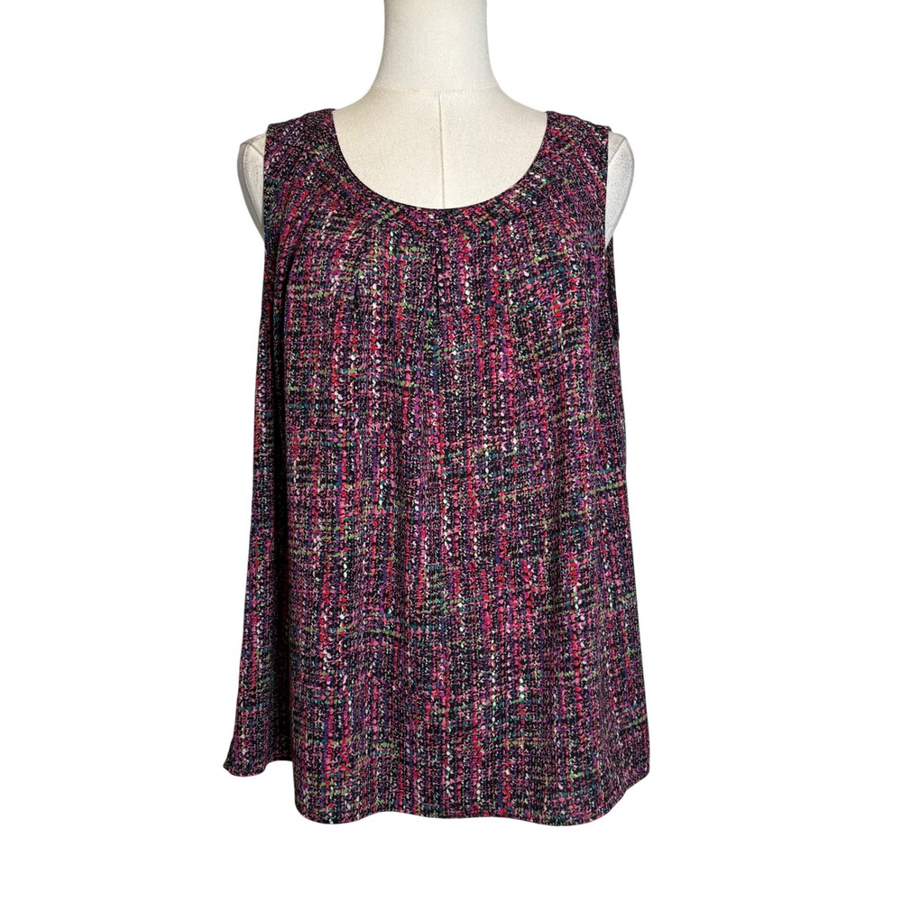 Talbots Woman Petites 14WP Sleeveless Scoop Neck Confetti Print Shell Blouse